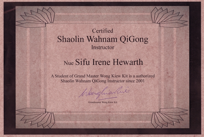 Qigong Linz Shaolin Wahnam Instructor Irene Hewarth Zertifikat
